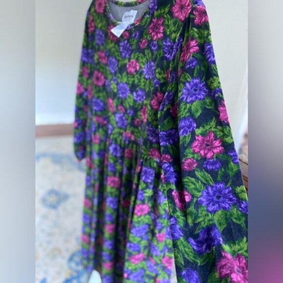 VTG Velvet Dress Floral Boho Quiet Luxury Cottagecore Hanes Spring Fall Winter - Picture 5 of 9